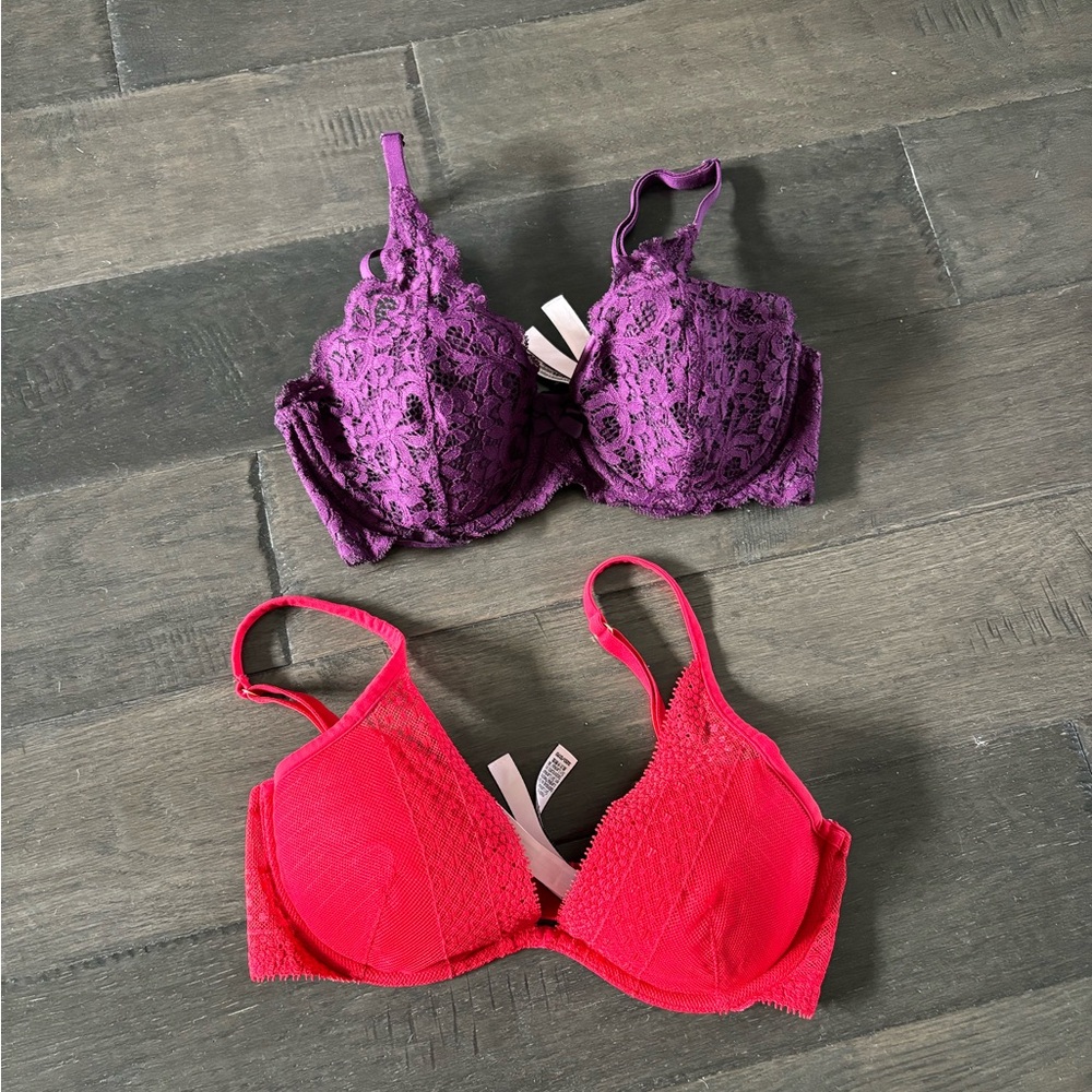 PINK Victoria's Secret Purple and Red Lace Bras - 32D